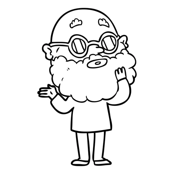 Cartoon Nyfiken Man Med Skägg Och Glasögon — Stock vektor