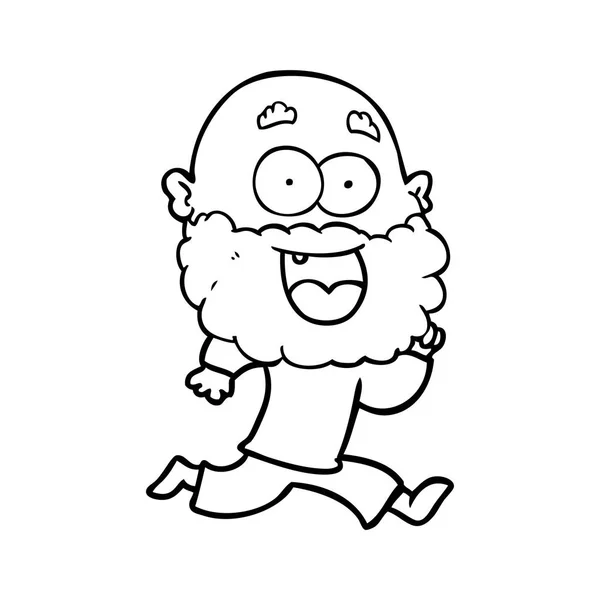 Мультфильм Сумасшедший Счастливый Человек Бородой Работает — стоковый вектор