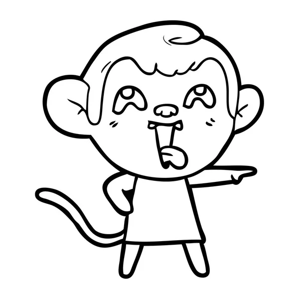 Vectorillustratie Voor Cartoon Monkey Jurk Wijzen Door Vinger Tong Geïsoleerd — Stockvector