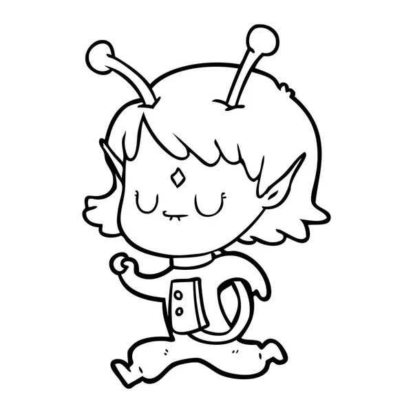 vector illustration of cartoon alien girl