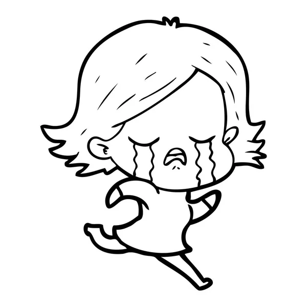 Chica Dibujos Animados Llorando Mientras Corre — Vector de stock