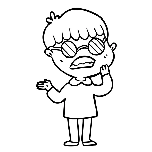 Cartoon Förvirrad Pojke Bär Glasögon — Stock vektor