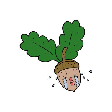 meşe palamudu ağlıyor çizgi film vektör çizim