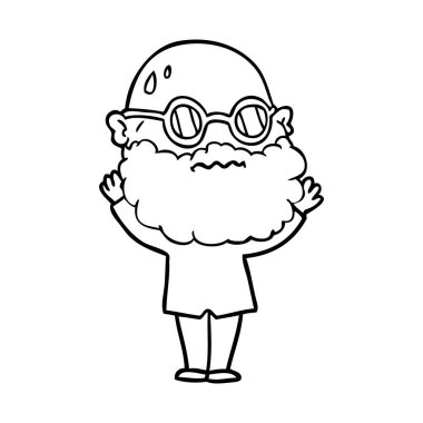 Sakal ve gözlük endişeli adam çizgi film