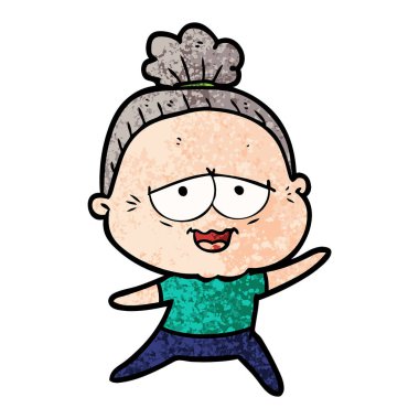 karikatür mutlu yaşlı kadın