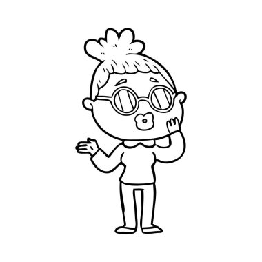 Çizgi filmdeki gözlüklü kadın.