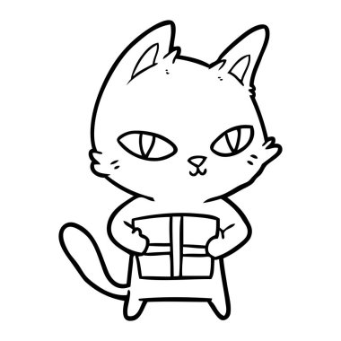 Karikatür kedi holding parsel