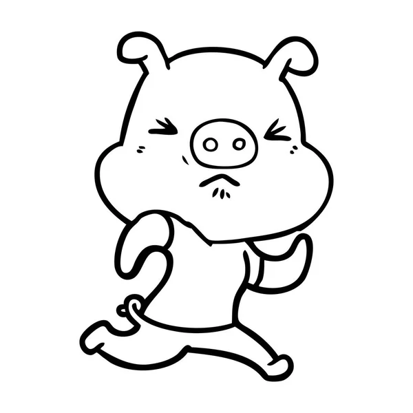 Cartoon Angry Pig Wearing Tee Shirt — Stock Vector