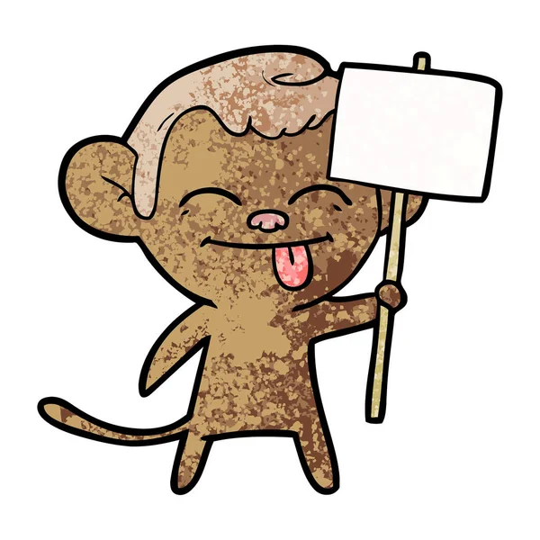Macaco Engraçado Dos Desenhos Animados Com Placard — Vetor de Stock