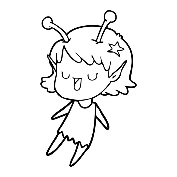 Happy Alien Girl Cartoon — Stock Vector