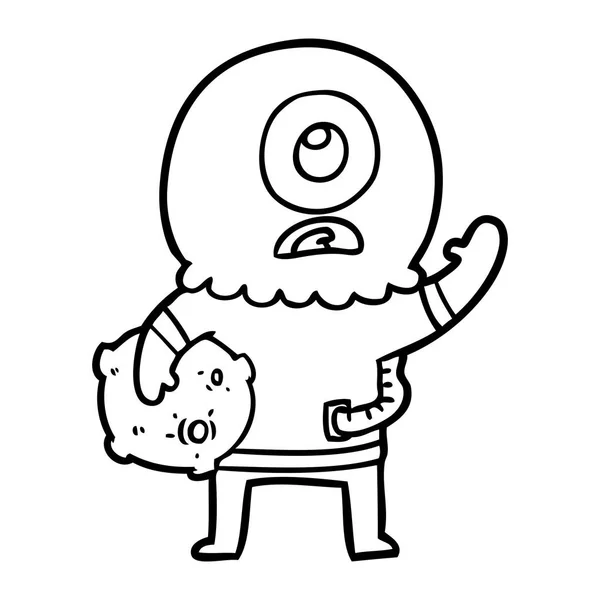 Cartoon Cyclops Främmande Spaceman Vinka — Stock vektor