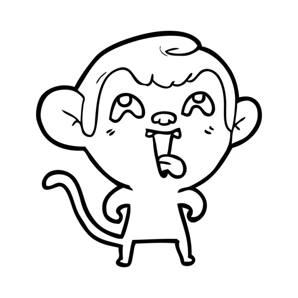 Illustrazione Vettoriale Della Scimmia Felice Del Fumetto Che Mostra Lingua — Vettoriale Stock