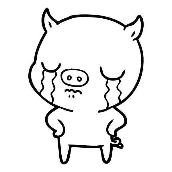 Cartoon Pig Crying Hands Hips — Stock Vector