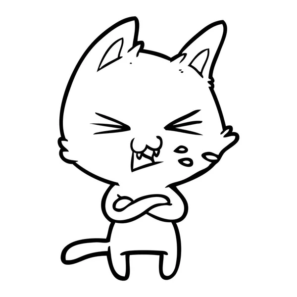 Desenho Animado Gato Com Braços Cruzados — Vetor de Stock