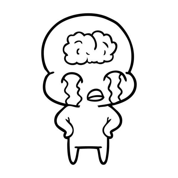 Cartoon Big Brain Alien Weinen — Stockvektor