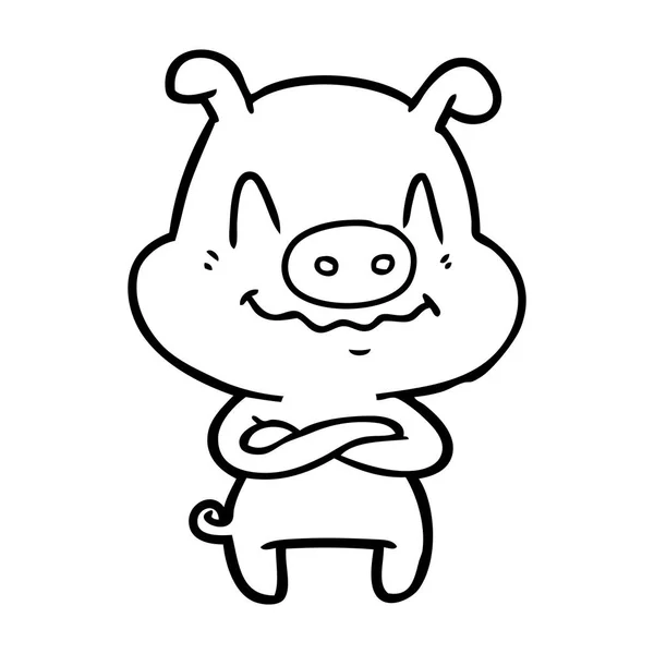 Vector Illustration Nervous Cartoon Pig — Stock Vector