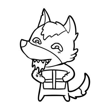 Noel hediyesi holding karikatür aç kurt