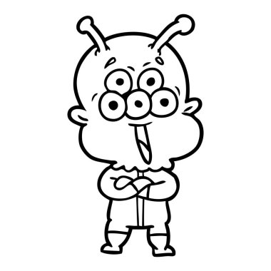 mutlu çizgi film uzaylı vektör çizim