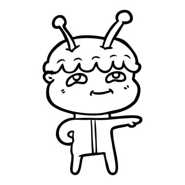 Dostu karikatür uzay adamı işaret