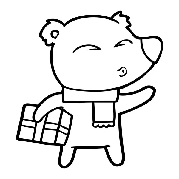 Desenho Animado Natal Urso Polar — Vetor de Stock