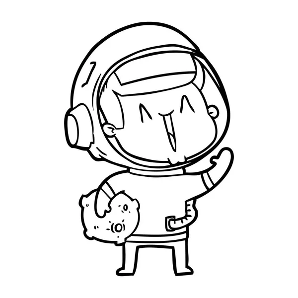 Astronauta Dibujos Animados Feliz Con Roca Lunar — Vector de stock
