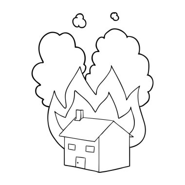 Evi yanan karikatür vektör çizim