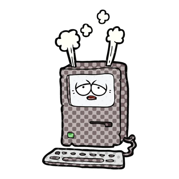 Cartoon Tired Computer Overheating — Stock Vector