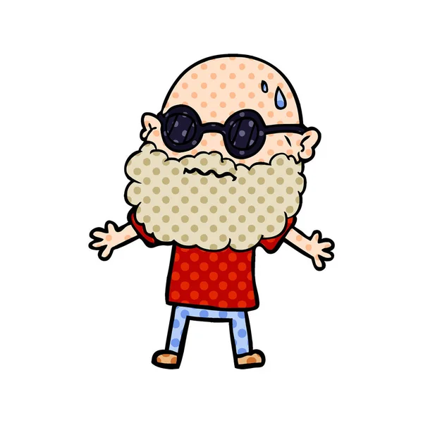 Dessin Animé Homme Inquiet Avec Barbe Lunettes Soleil — Image vectorielle