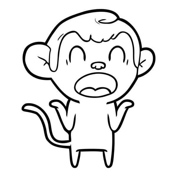 Gritando Mono Dibujos Animados Encogiéndose Hombros — Vector de stock