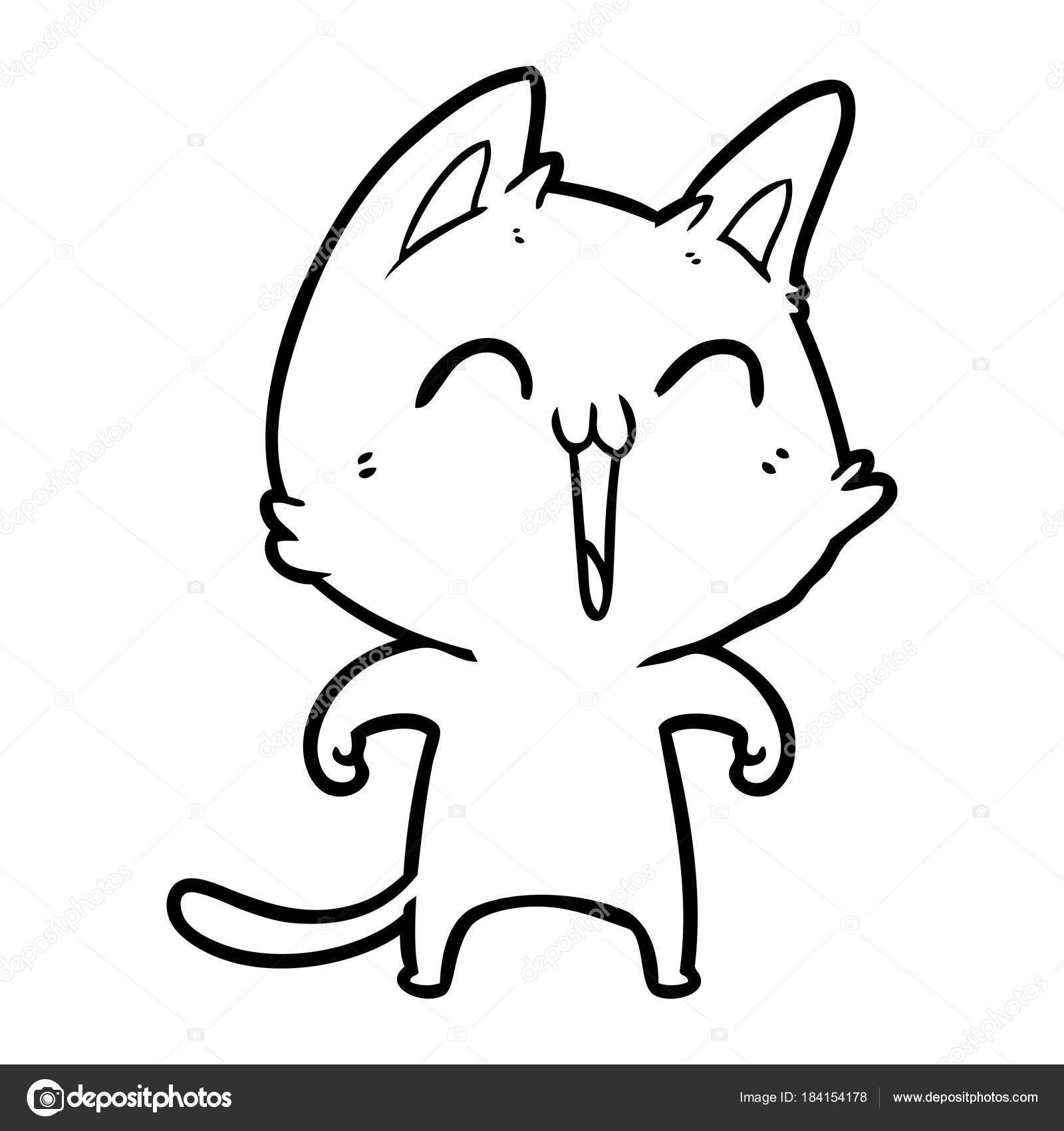 Chat Dessin Animé Joyeux Miaulements Image Vectorielle