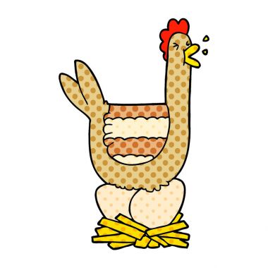 yuva üzerinde oturan karikatür tavuk