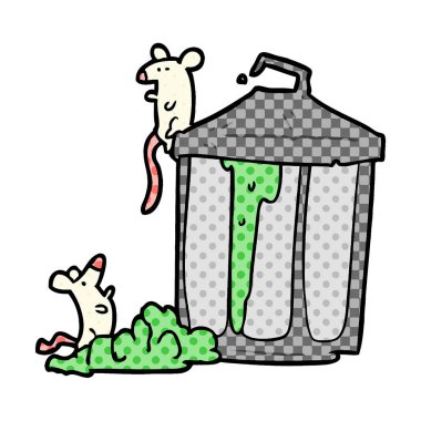 çizgi film eski metal çöp kutusu fareler ile