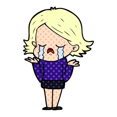 vektör çizim karikatür kız ağlıyor