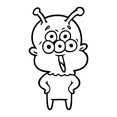 mutlu çizgi film uzaylı vektör çizim