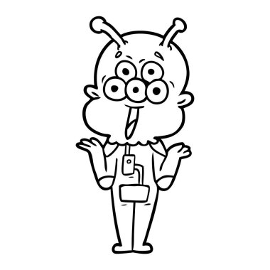 mutlu çizgi film uzaylı vektör çizim