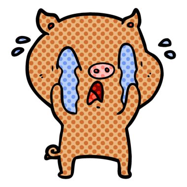 domuz karikatür ağlama vektör çizim