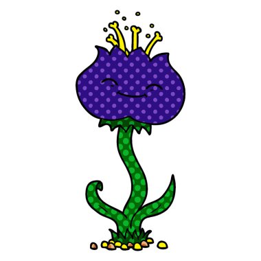 sevimli çizgi çiçek vektör çizim