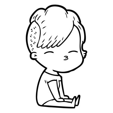 çizgi film kız gözlerini kısarak vektör çizim