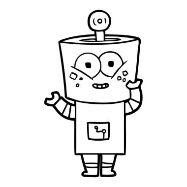 mutlu karikatür robot sallayarak Merhaba