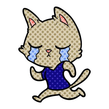 Karikatür kedi kaçmak ağlıyor