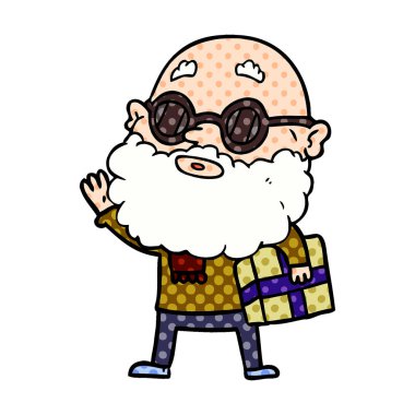 Sakal gözlüklü meraklı adam karikatür ve mevcut