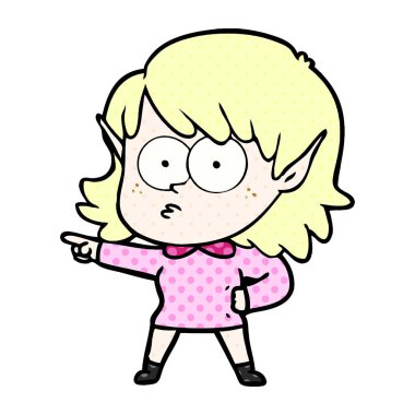 bakan ve işaret eden karikatür elf kızı