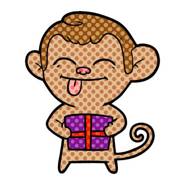 komik karikatür maymun Noel hediyesi ile