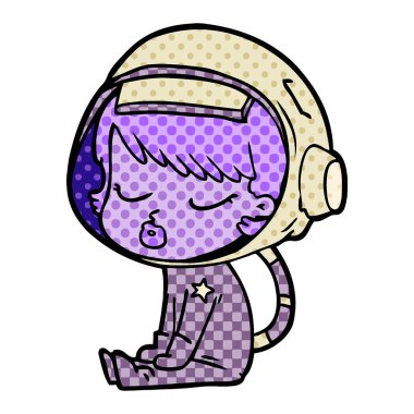 çizgi film güzel astronot kız oturma bekleyen