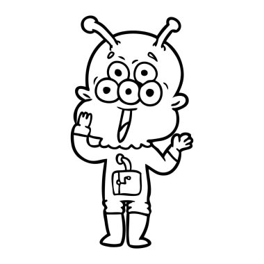 mutlu çizgi film uzaylı vektör çizim