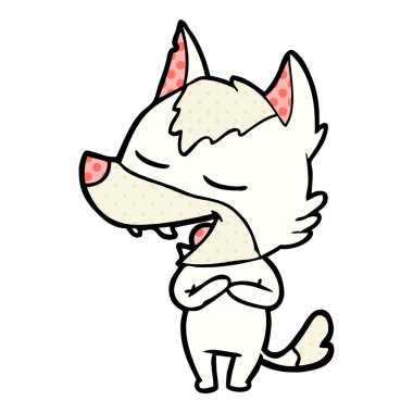 vektör çizim karikatür kurt gülen