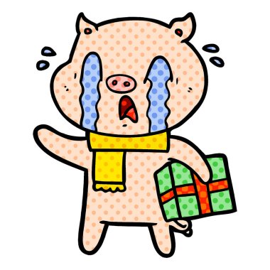 Noel hediyesi teslim ağlayan domuz çizgi film