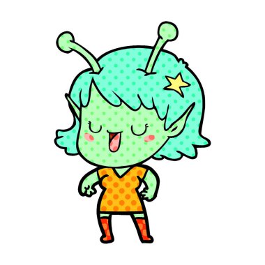 mutlu uzaylı kız çizgi film gülüyor