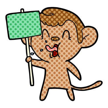 deli karikatür maymun işareti ile 