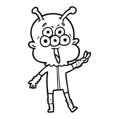 Barış hareketi sallayarak mutlu çizgi film yabancı